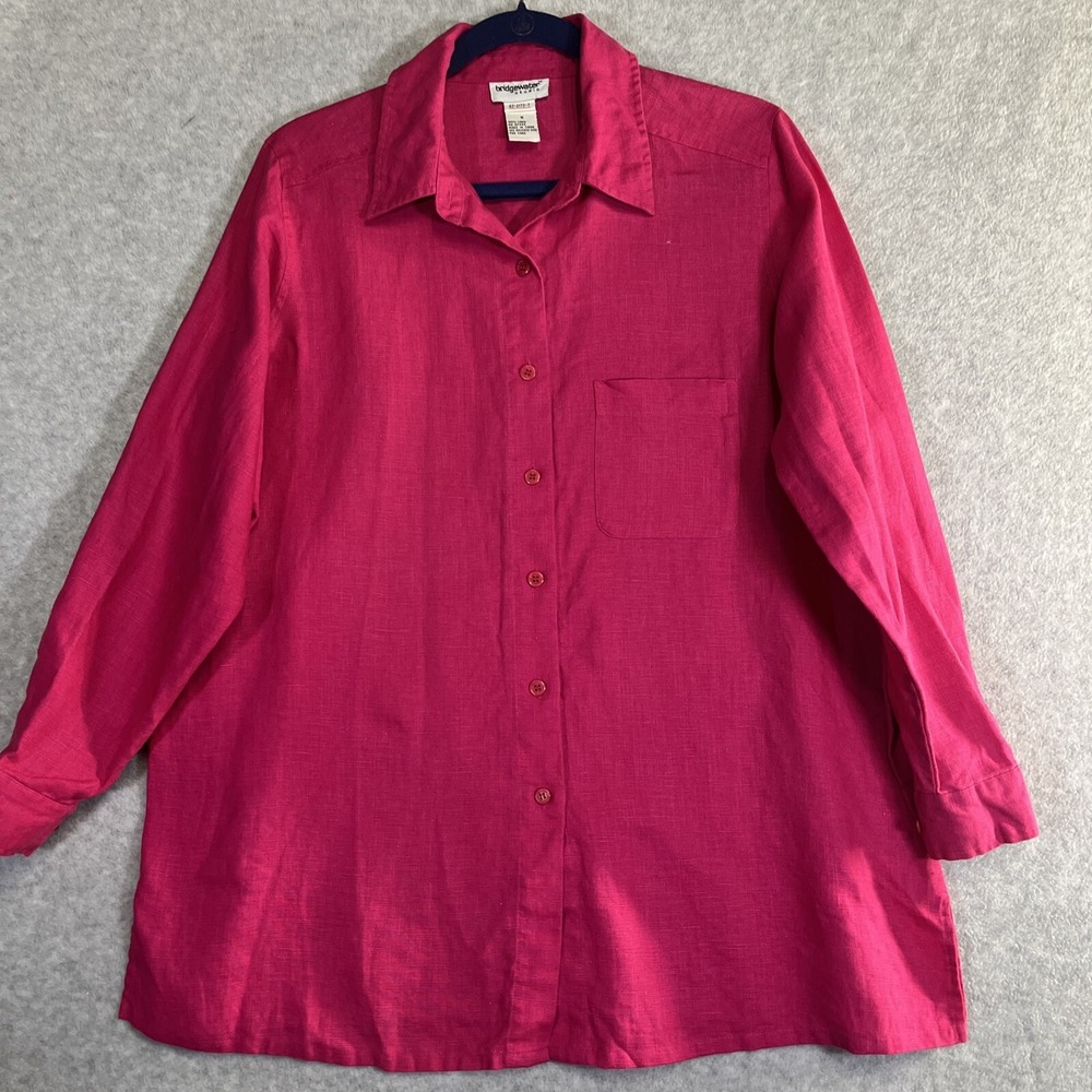 Bridgewater Studio Linen Tunic Shirt Womens X Fuscia Long Sleeve Button